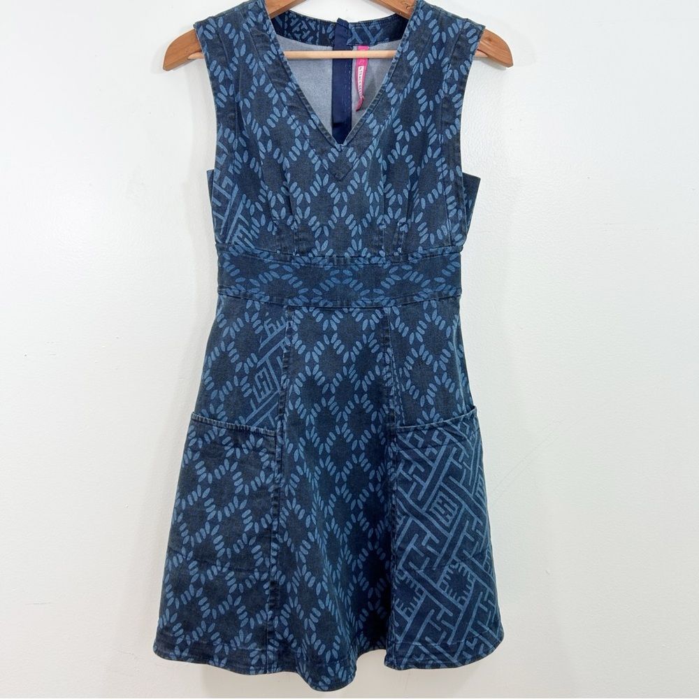 Anthropologie Plenty by Tracy Reese Blue Diamond Denim Dress Size 2 Preppy Boho - Picture 14 of 15